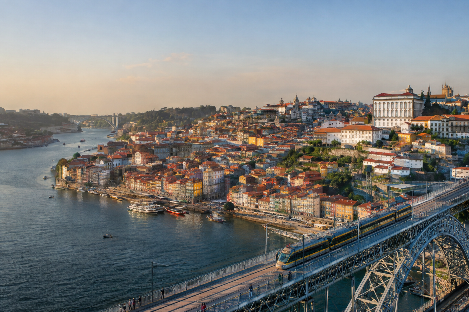 Vista aérea do Porto, rio Douro e Ponte D. Luís