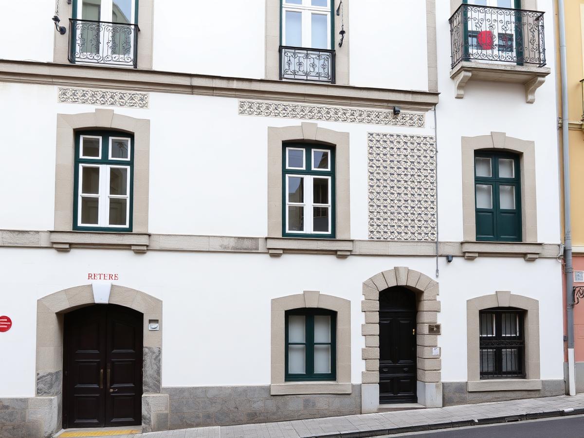 Fachada de edifício antigo reabilitado com azulejo português